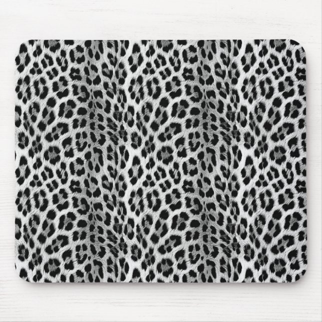 Black and white monochrome, leopard pattern mouse mat (Front)