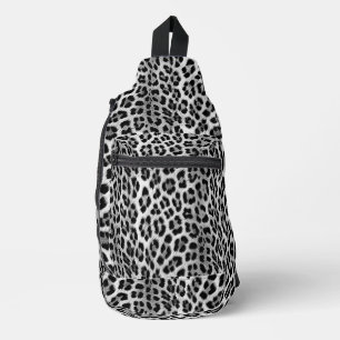 Black and white monochrome, leopard pattern sling bag