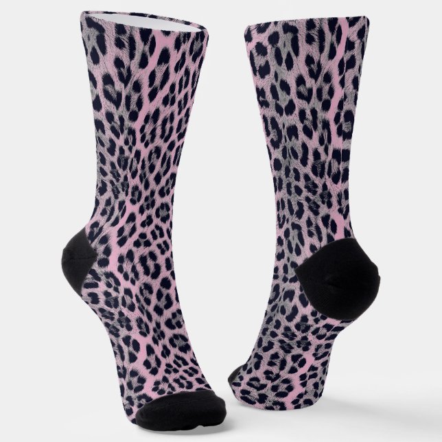 Black and white monochrome, leopard pattern socks (Angled)