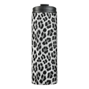 Black and white monochrome, leopard pattern thermal tumbler