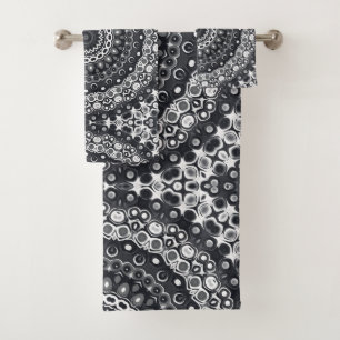 Black and White Monochrome Mandala Pattern Bath Towel Set