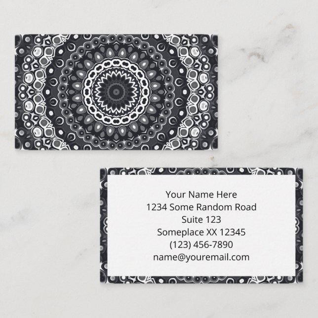 Black and White Monochrome Mandala Pattern Business Card (Front/Back)