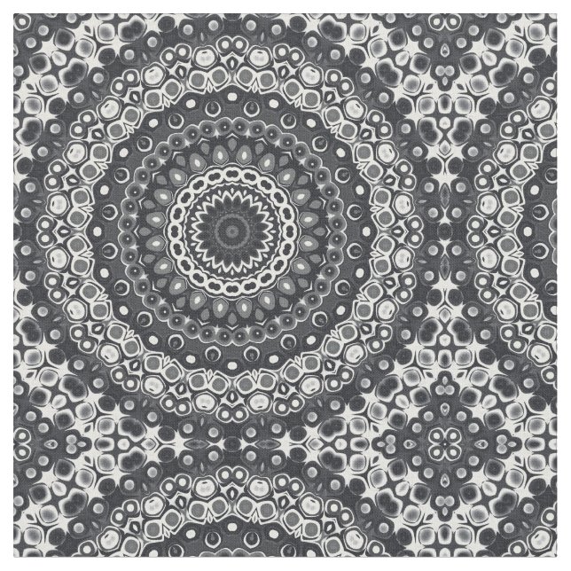 Black and White Monochrome Mandala Pattern Fabric (Close Up)
