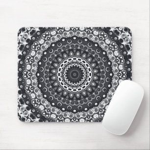 Black and White Monochrome Mandala Pattern Mouse Mat