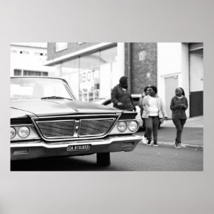 Black And White Monochrome Old Car People City Poster