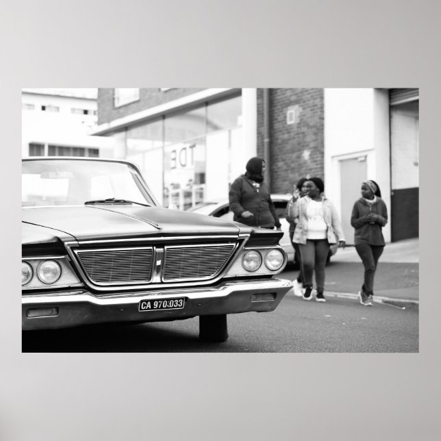 Black And White Monochrome Old Car People City Poster (Front)