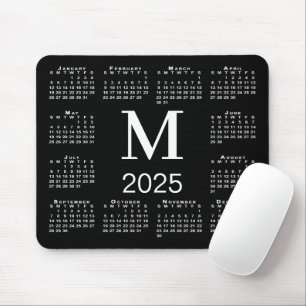 Black and White Monogram 2025 Calendar Mouse Mat