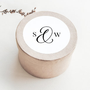 Black and White Monogram Ampersand Luxe Wedding Classic Round Sticker
