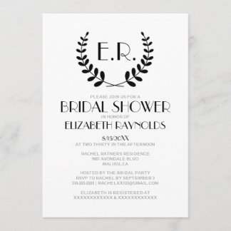 Black And White Monogram Bridal Shower Invitations