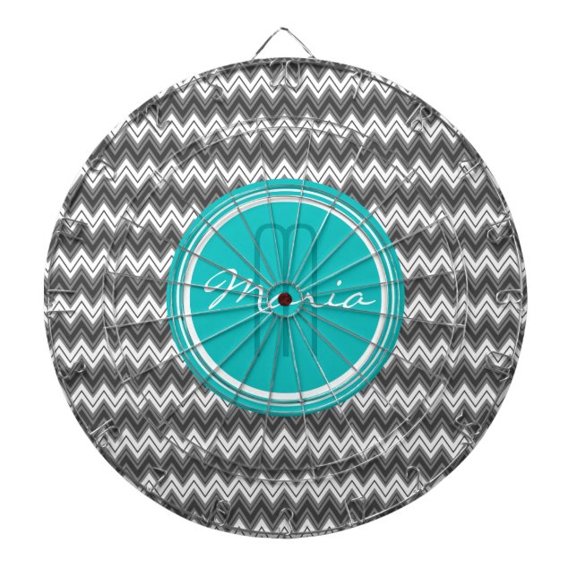 Black And White Monogram Chevron Geometric Pattern Dartboard (Front)