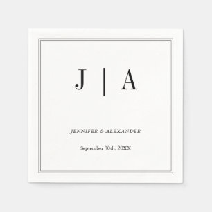 Black And White Monogram Couple Name Modern Simple Napkin