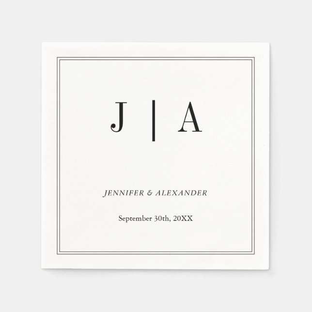 Black And White Monogram Couple Name Modern Simple Napkin (Front)