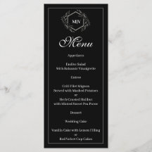 Black and White Monogram Crest Menu