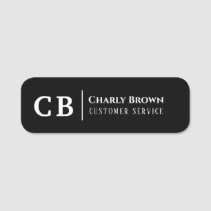 Black and White Monogram Custom Stylish Name Tag