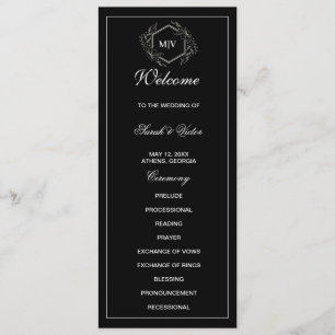 Black and White Monogram double side program card 