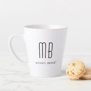 Black And White Monogram Elegant Minimalist Latte Mug