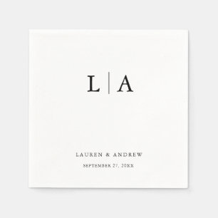 Black and White Monogram Elegant Simple Wedding Napkin