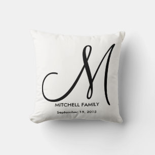 Black and White Monogram Family Wedding Square Cushion