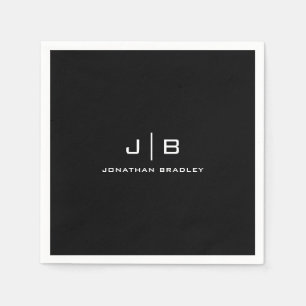 Black and White Monogram Full Name Napkin