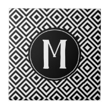Black and White Monogram Geometric Diamond Pattern
