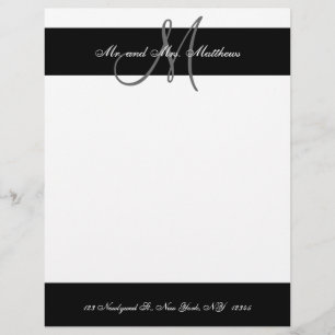 Black and White Monogram Letterhead for Newlyweds