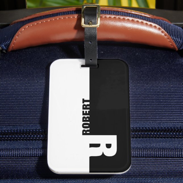 Black and White Monogram Luggage Tag (Front Insitu 2)