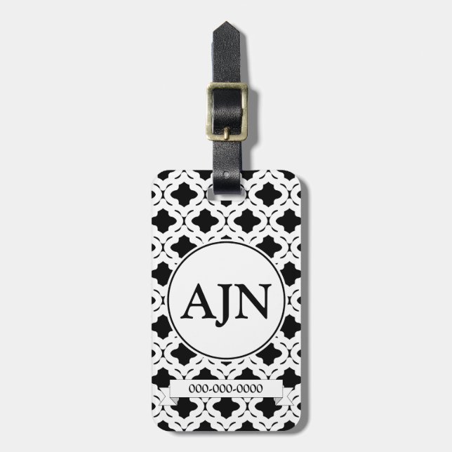 Black and White Monogram Luggage Tag (Front Vertical)