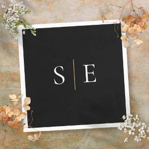 Black And White Monogram Minimalist Gold Napkin