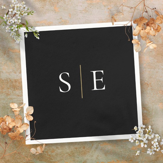 Black And White Monogram Minimalist Gold  Napkin (Black And White Monogram Minimalist Gold Napkins)