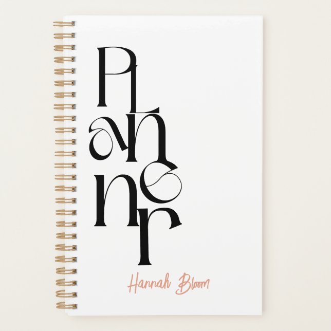 Black and White Monogram Minimalistic Planner (Front)