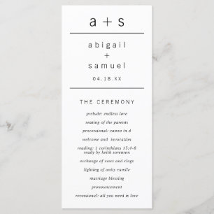 Black and White Monogram Modern Minimalist Wedding Programme