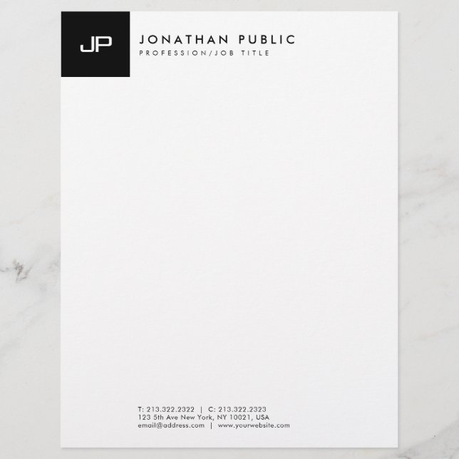 Black And White Monogram Modern Simple Template Custom Letterhead (Front)