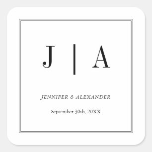 Black And White Monogram Modern Simple Wedding Square Sticker