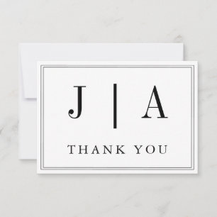 Black And White Monogram Modern Simple Wedding Thank You Card