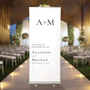 Black and White Monogram Modern Wedding Welcome Retractable Banner