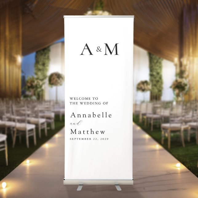 Black and White Monogram Modern Wedding Welcome Retractable Banner (Creator Uploaded)