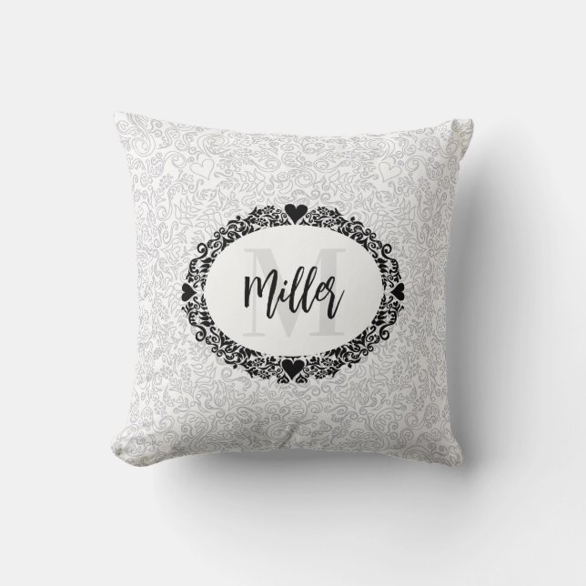 Black and White Monogram Monogram Name Cushion (Front)