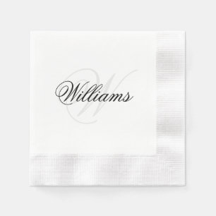 Black and White Monogram Name Coined Cocktail Napkin