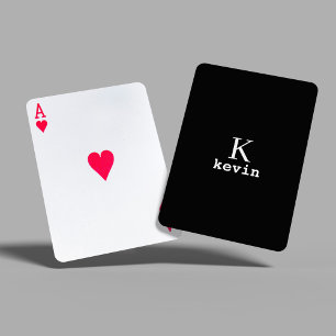 Black and white monogram name personalised playing cards