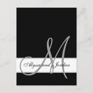 Black and White Monogram Names Wedding Reception Enclosure Card