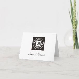 Black And White Monogram Note Cards::Initial S Card