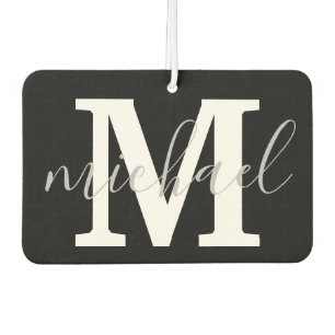 black and white monogram personalised chic car air freshener