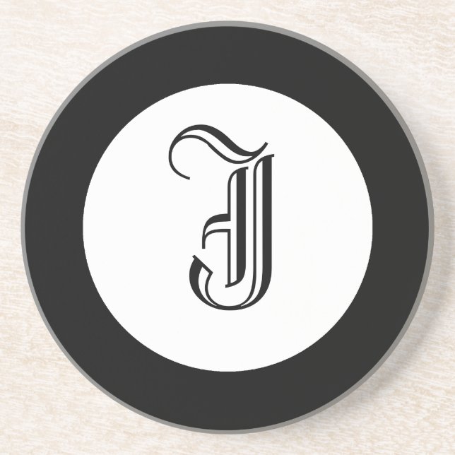 Black and White Monogram Personalised Coaster (Front)