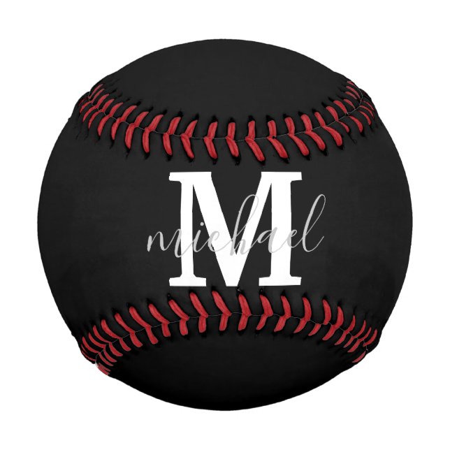 black and white monogram personalised inital baseball (Front)