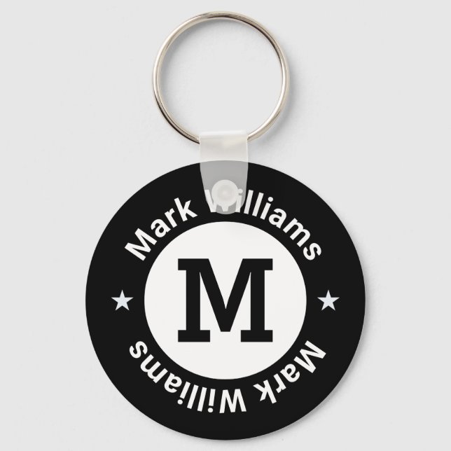 black and white monogram personalised key ring (Front)