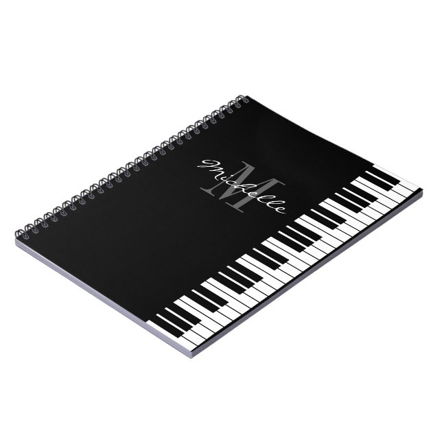 Black and white monogram piano keys notebook (Left Side)