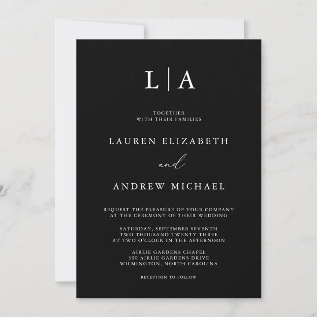 Black and White Monogram Simple Minimalist Wedding Invitation (Front)