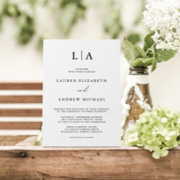 Black and White Monogram Simple Minimalist Wedding Invitation