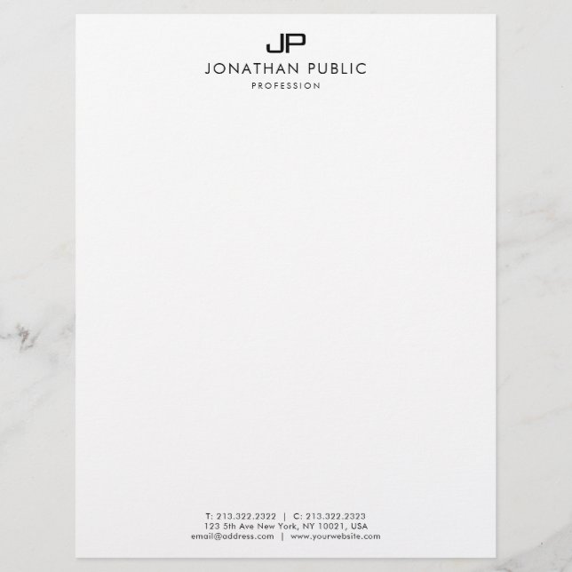 Black And White Monogram Simple Template Modern Custom Letterhead (Front)