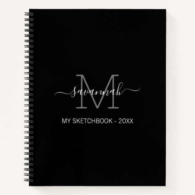  Black And White  Monogram Sketchbook  Notebook (Front)